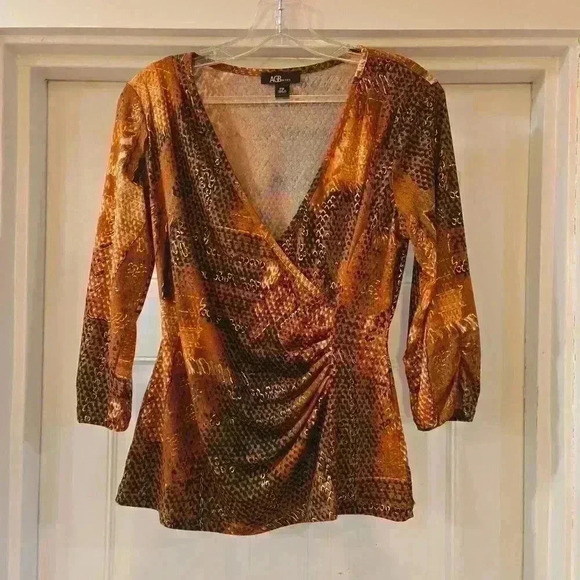 AGB Y2K Womens Long Sleeve Snakeskin Print Stretch Brown Size Medium - Picture 1 of 8